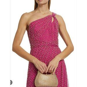 Theia Sz 4 Pearl Embellished One-Shoulder Fuchsia Beaded Dress NWT